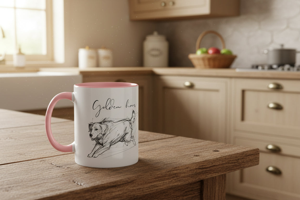 Minimal Line Art Golden Retriever Illustration Mug – "Golden Hour" Accent Mug (11/15oz)