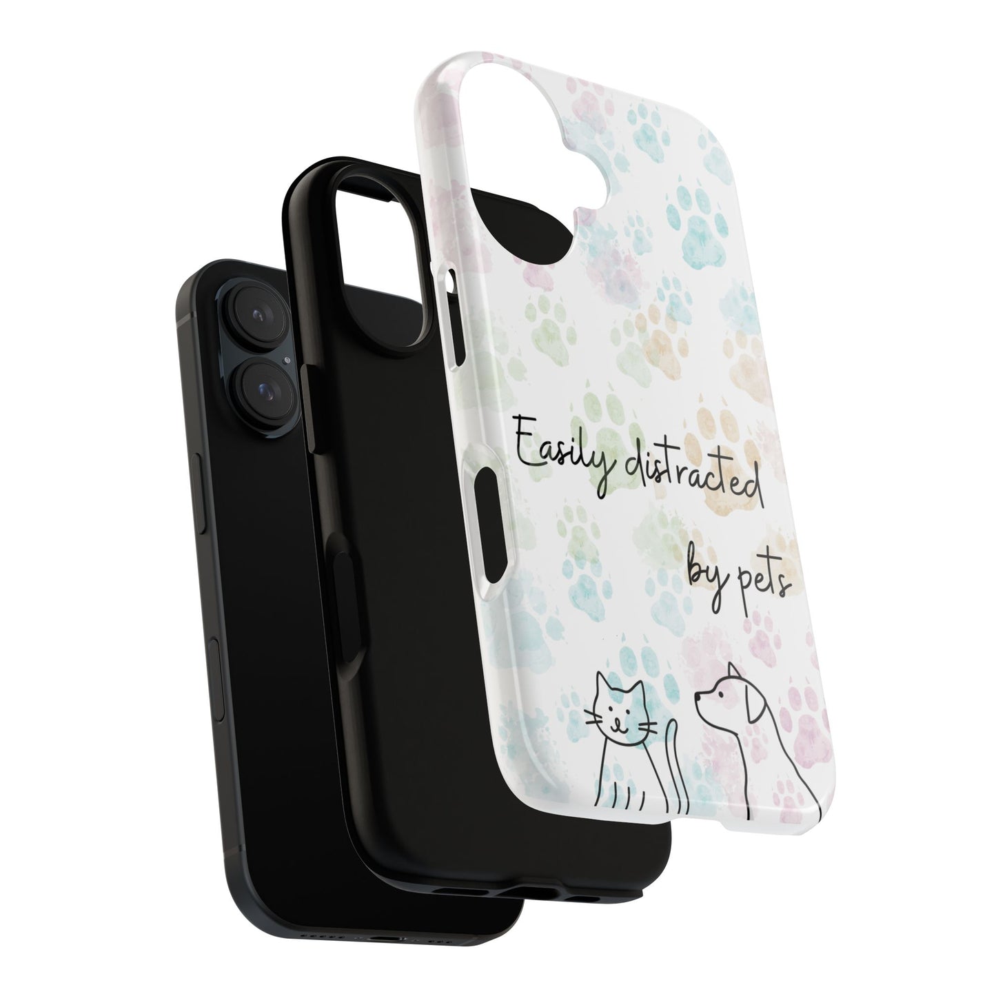 Pet Lover Tough Phone Case - "Easily Distracted by Pets" Paw Print Design