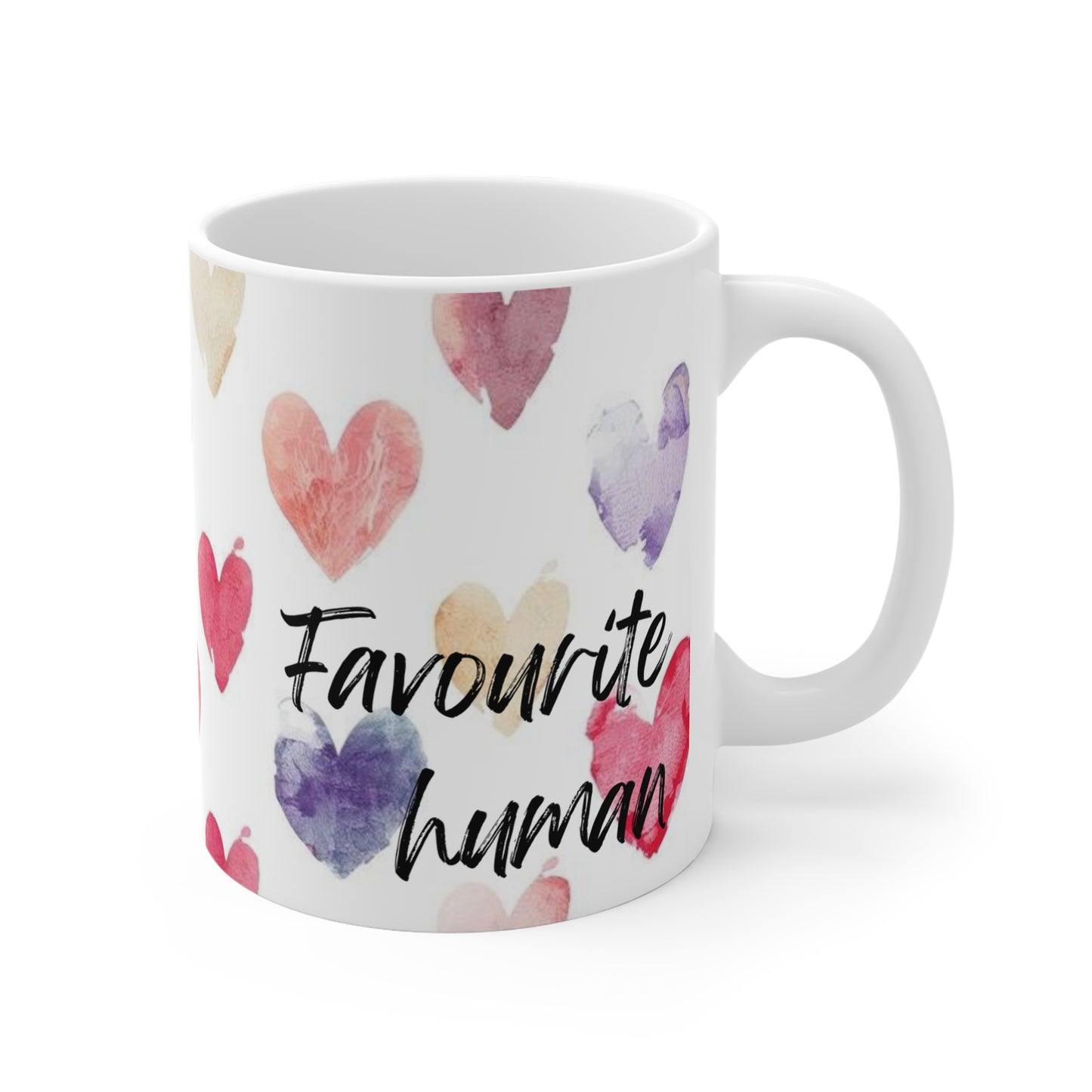 Watercolor Heart Pattern Mug - "favourite human" Valentine’s Gift from the pets!