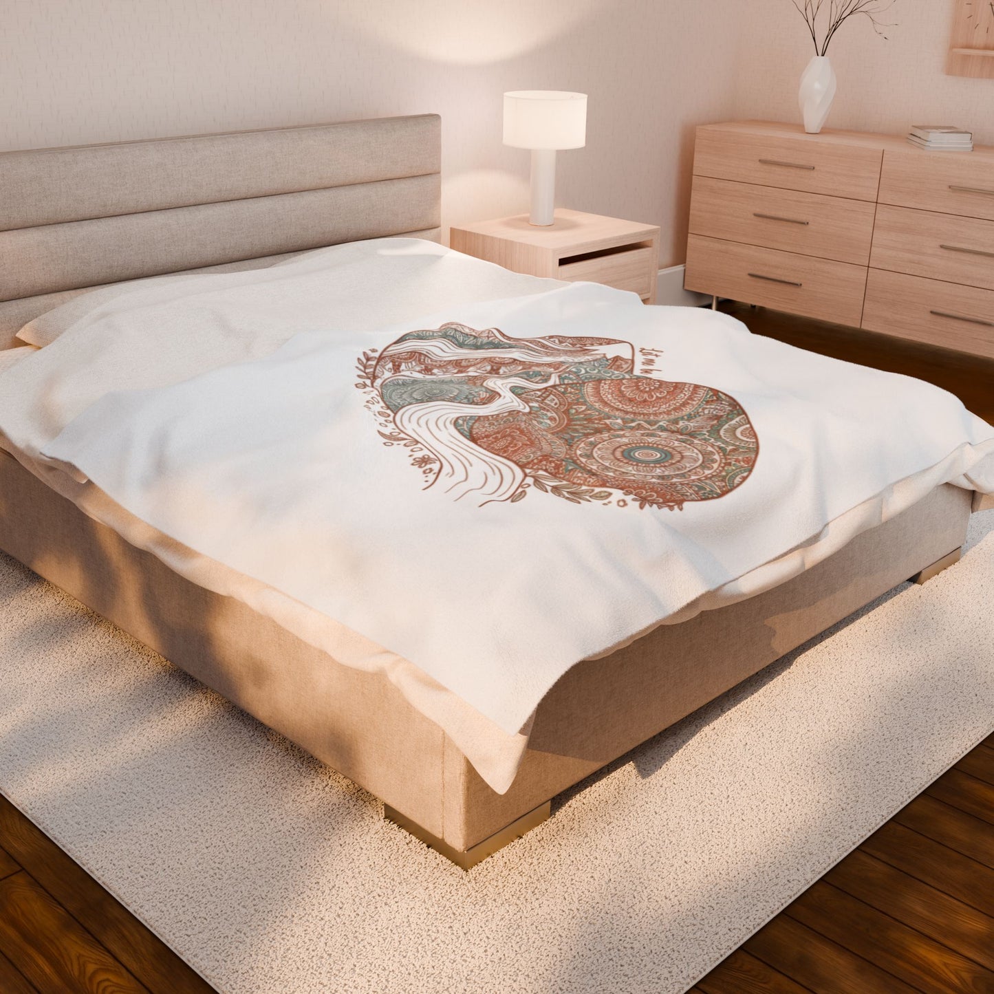 Boho Mandala Paisley Heart Velveteen Plush Blanket | vintage paisley, mandala pattern