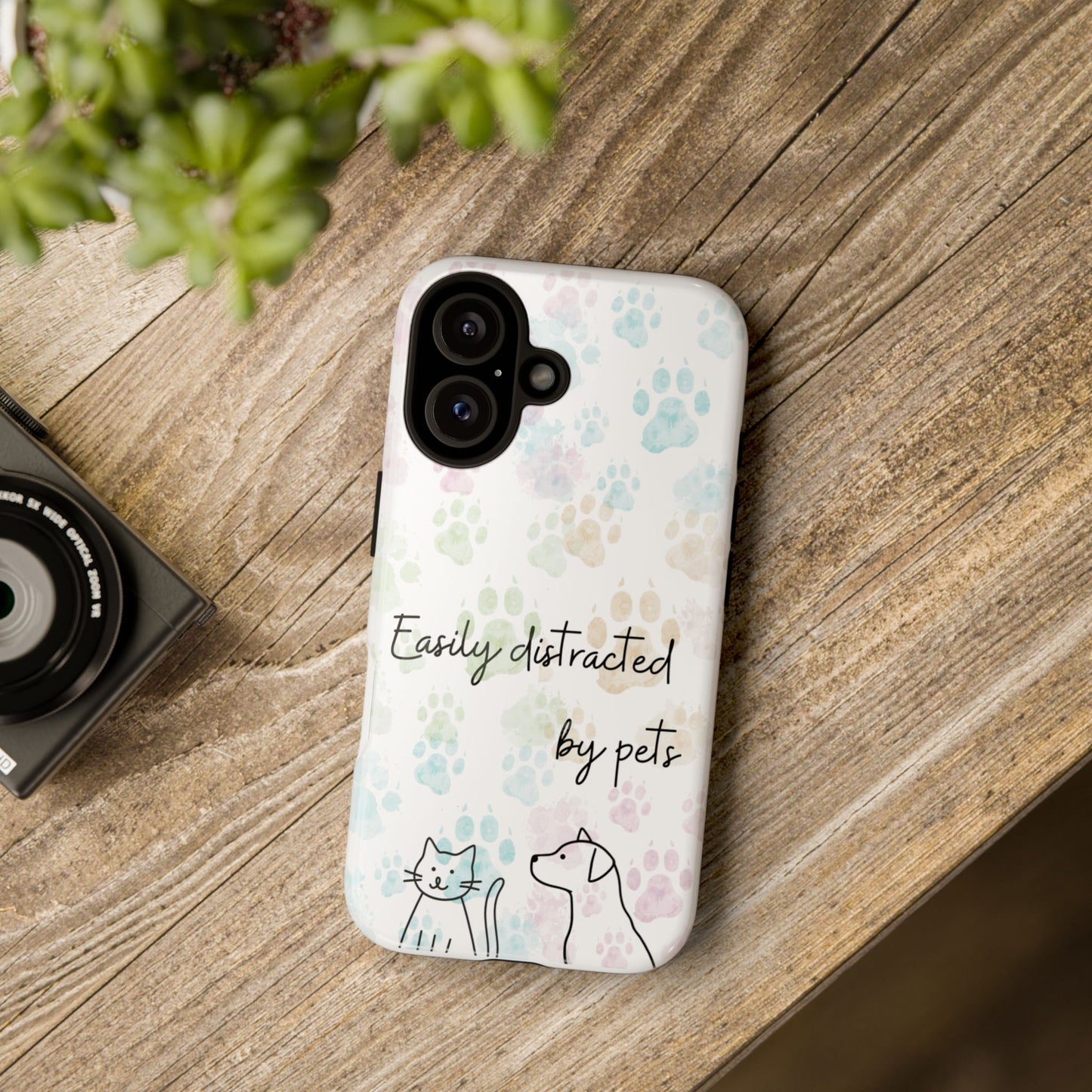 Pet Lover Tough Phone Case - "Easily Distracted by Pets" Paw Print Design