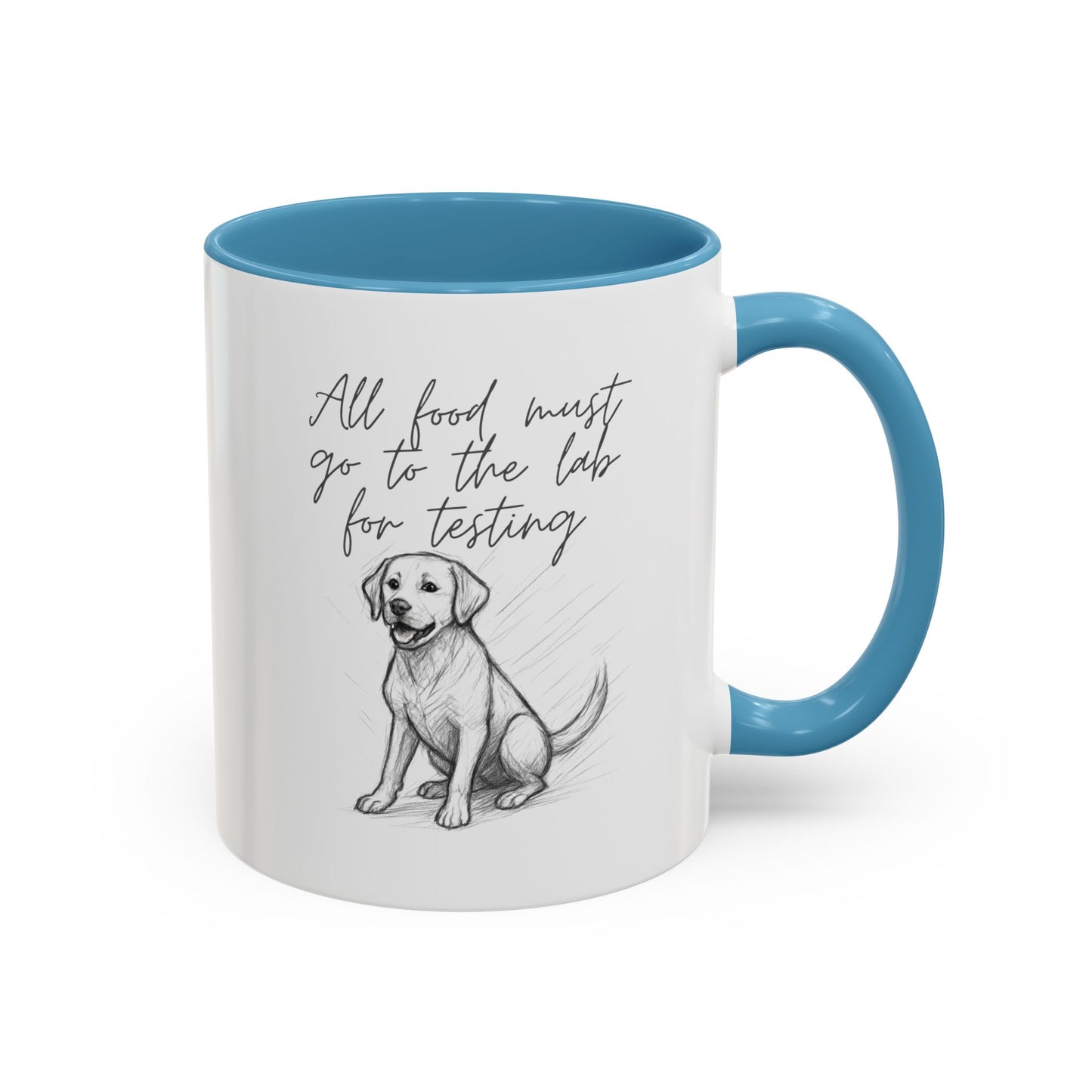 Cheeky labrador Illustration Mug – "all food must go to the lab for testing" Accent Mug (11/15oz)