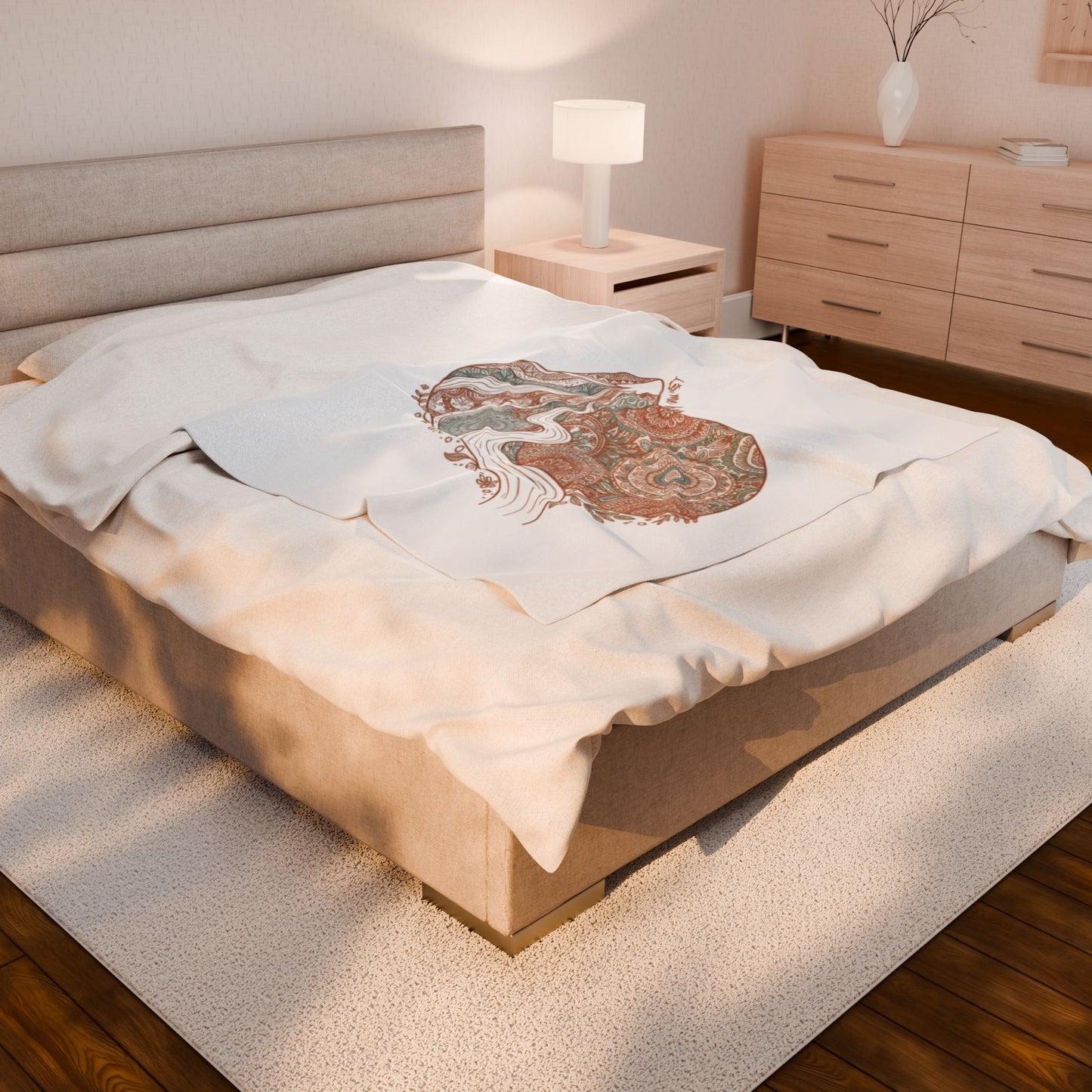Boho Mandala Paisley Heart Velveteen Plush Blanket | vintage paisley, mandala pattern