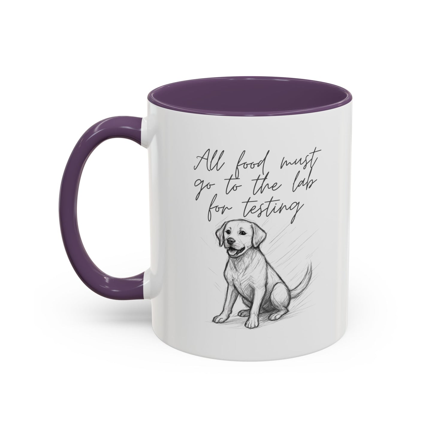 Cheeky labrador Illustration Mug – "all food must go to the lab for testing" Accent Mug (11/15oz)