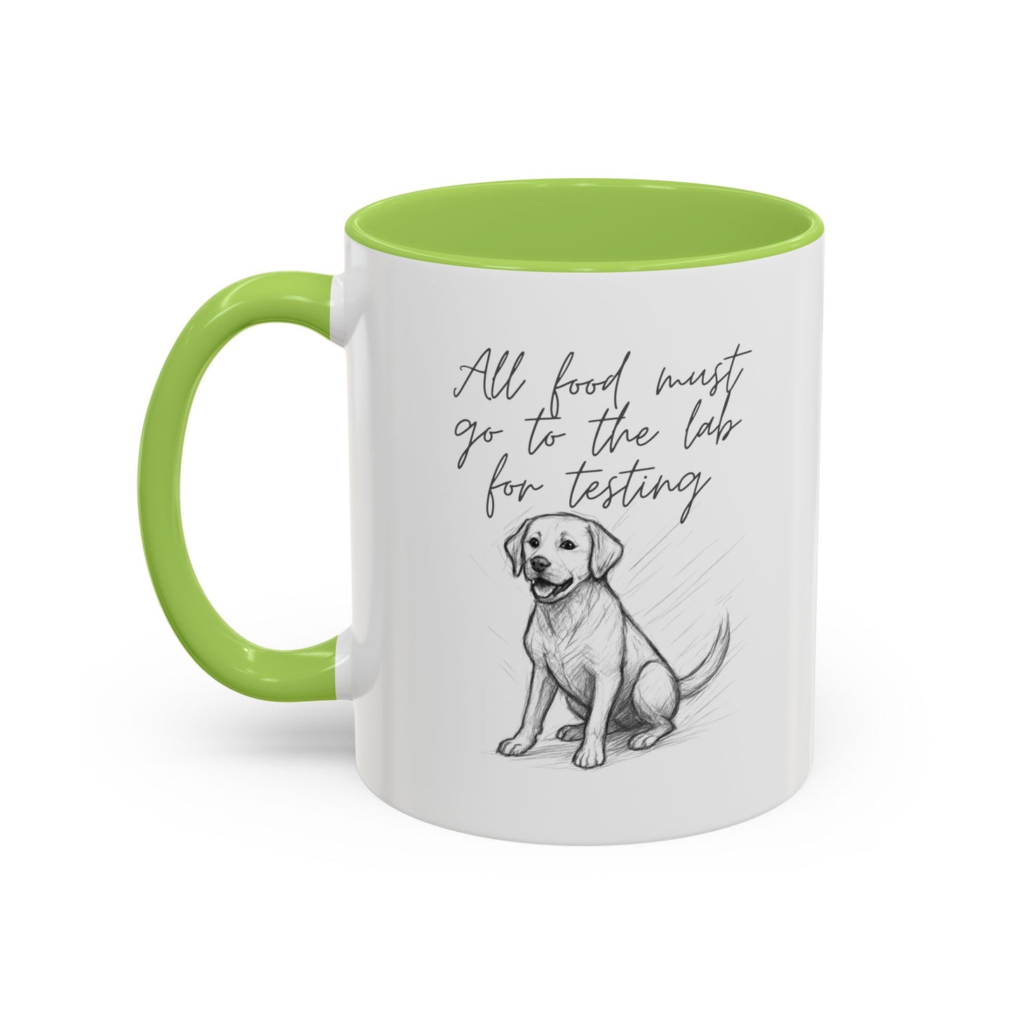 Cheeky labrador Illustration Mug – "all food must go to the lab for testing" Accent Mug (11/15oz)