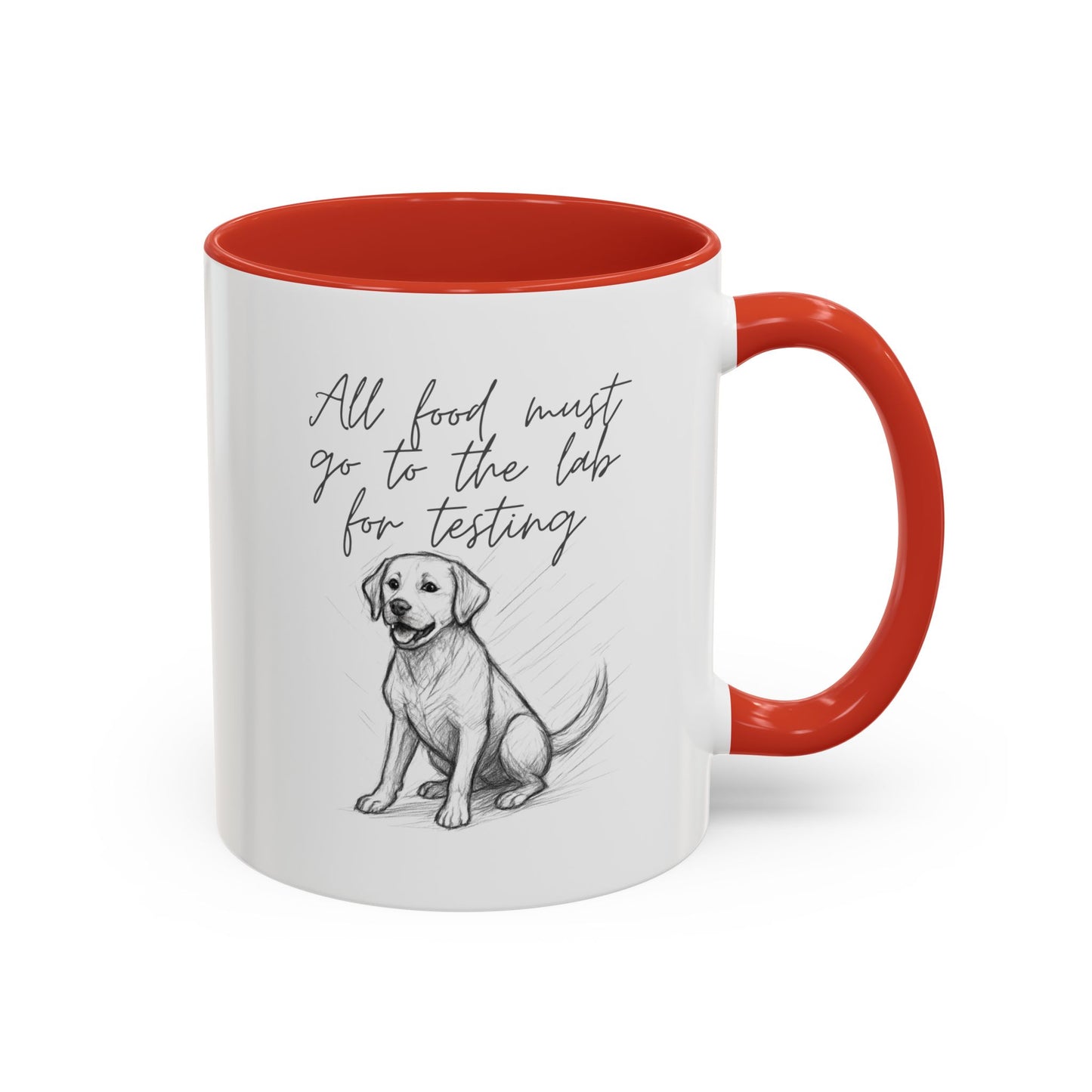 Cheeky labrador Illustration Mug – "all food must go to the lab for testing" Accent Mug (11/15oz)
