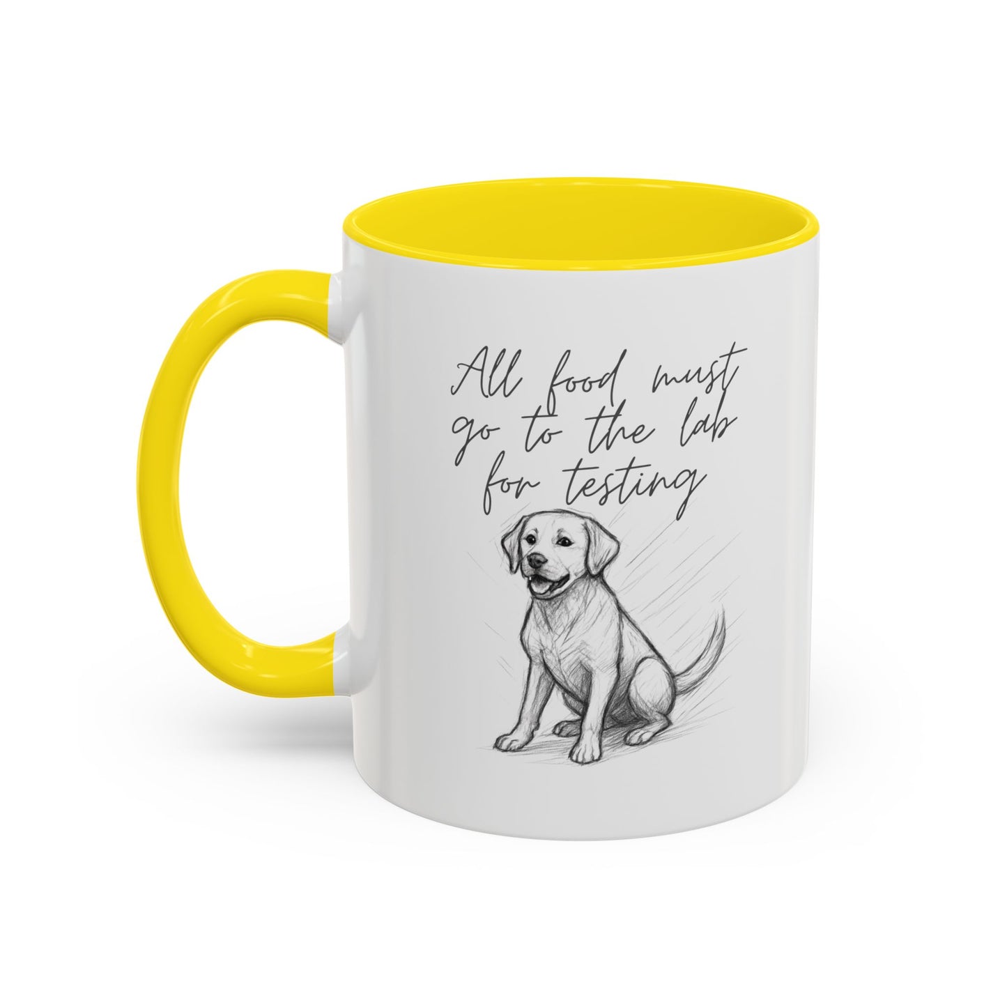 Cheeky labrador Illustration Mug – "all food must go to the lab for testing" Accent Mug (11/15oz)