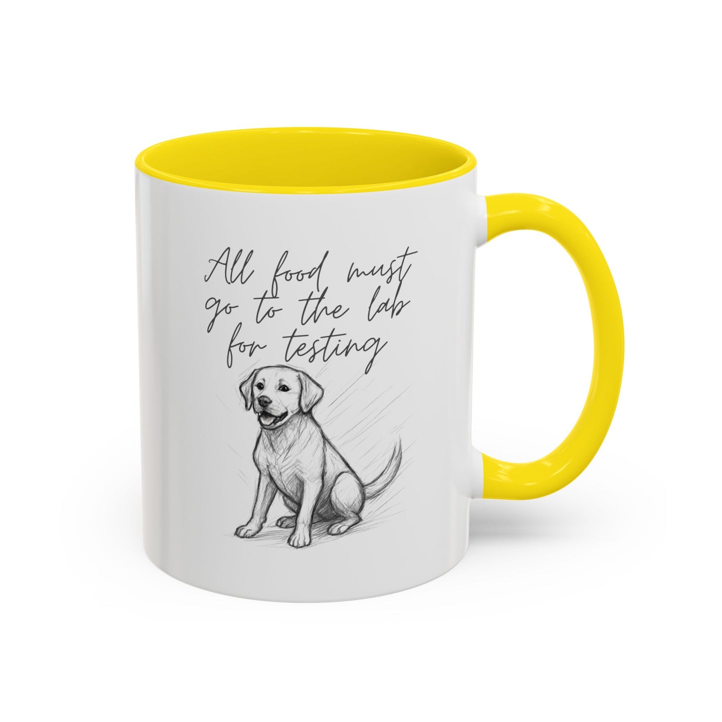 Cheeky labrador Illustration Mug – "all food must go to the lab for testing" Accent Mug (11/15oz)