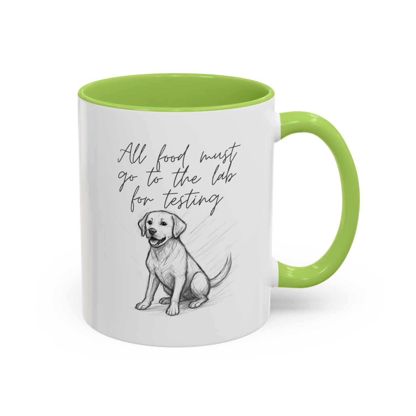 Cheeky labrador Illustration Mug – "all food must go to the lab for testing" Accent Mug (11/15oz)